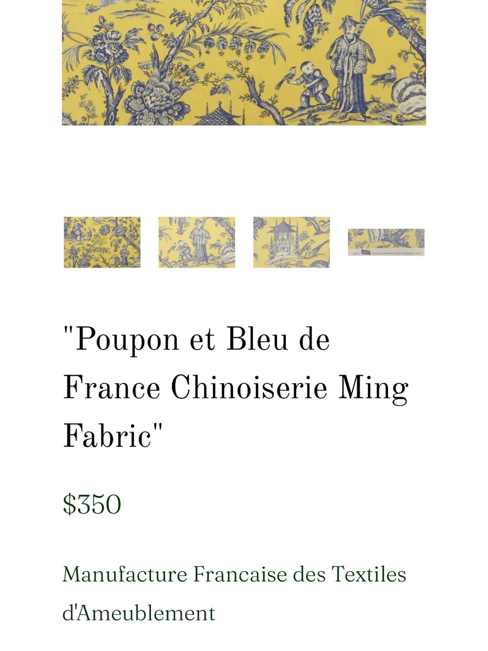 Poupon et Bleu de France Chinoiserie Ming Fabric - Picture 6 of 6